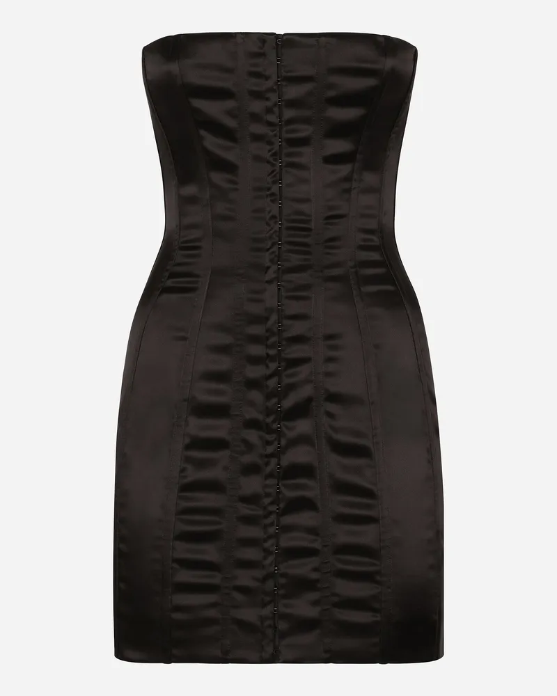 Dolce & Gabbana Kurzes Satinkleid Ohne Träger - Frau Kleider Schwarz Satin Schwarz