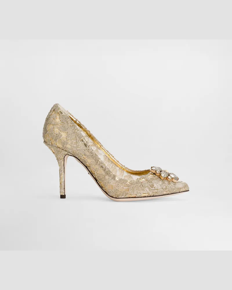 Dolce & Gabbana Pumps Rainbow Aus Lurex-spitze Mit Brosche - Frau Pumps Und Slingbacks Gold Gold