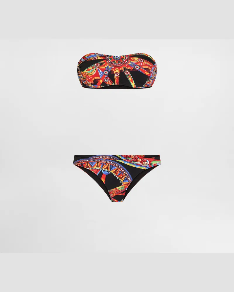 Dolce & Gabbana Bandeau-bikini Mit Carretto-print - Frau Bademode Mehrfarbig Mehrfarbig