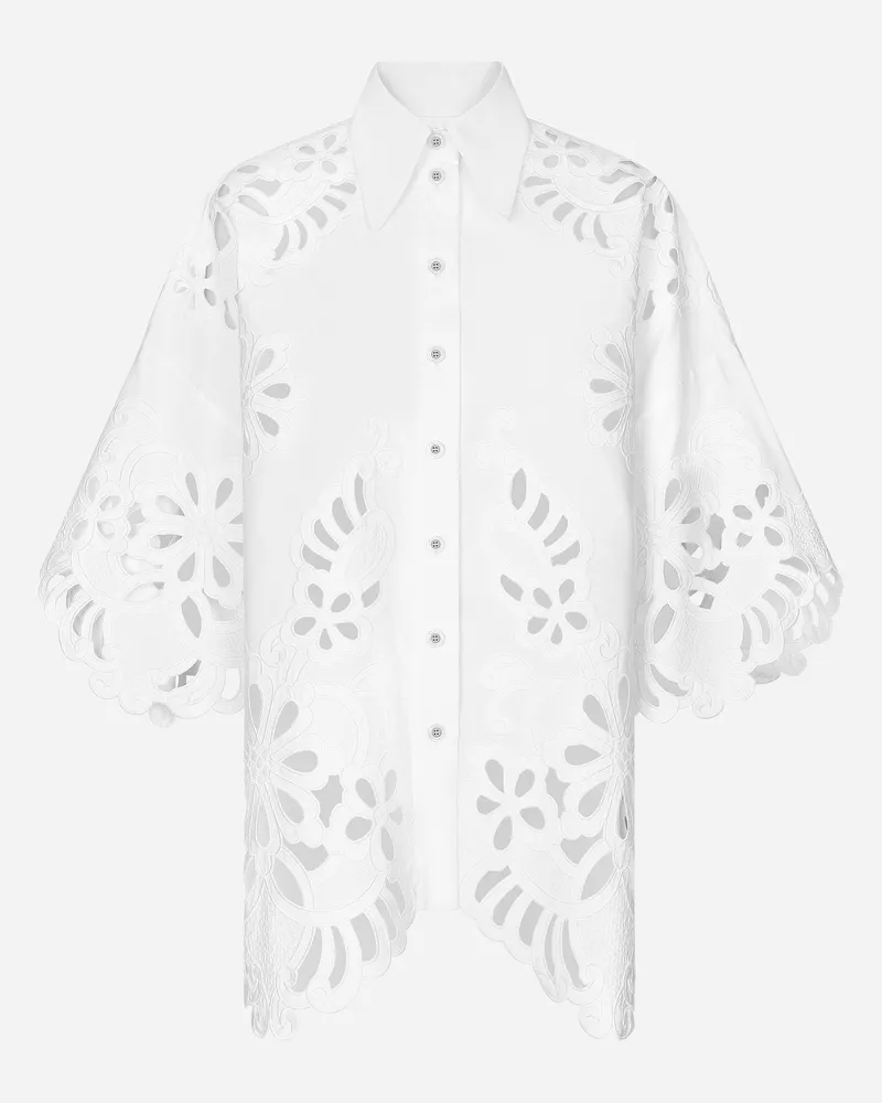 Dolce & Gabbana Oversize-bluse Aus Baumwolle Mit Cut-out-stickerei - Frau Blusen Und Tops Wei Weiss