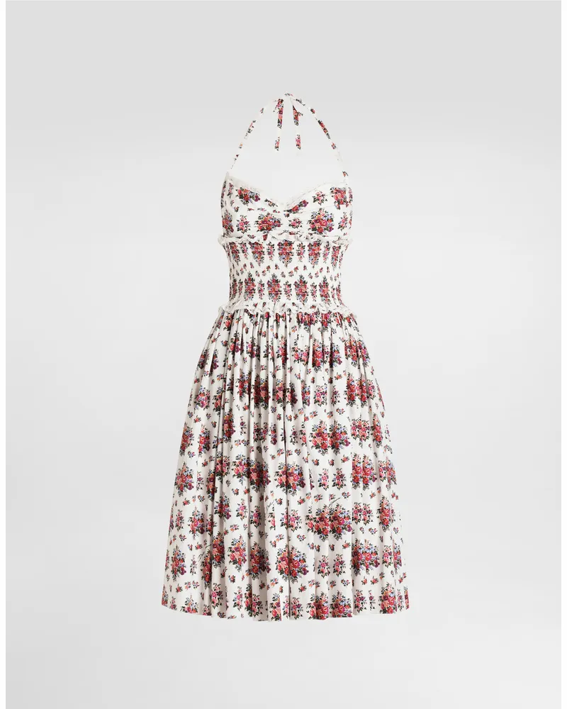 Dolce & Gabbana Small Flower Bouquet-print Poplin Dress - Frau Kleider Mehrfarbig Mehrfarbig