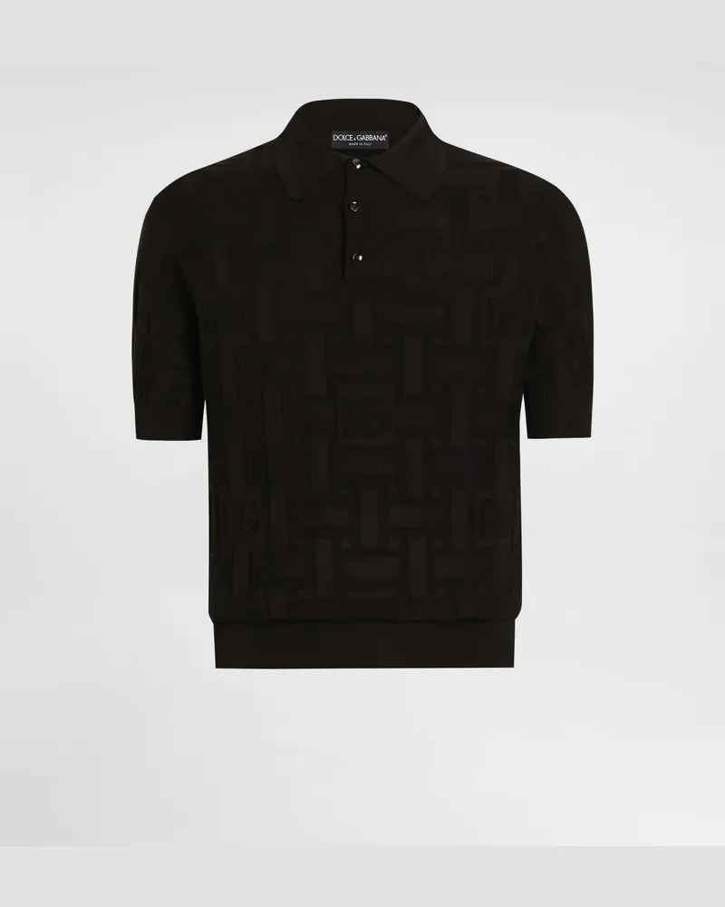 Dolce & Gabbana Poloshirt Aus Seide Mit Jacquardlogo - Mann Strickwaren Schwarz Schwarz