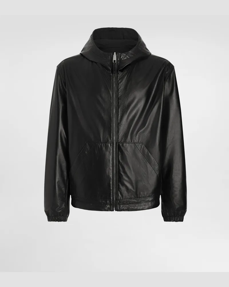 Dolce & Gabbana Jacke Aus Leder Und Textil Mit Wendekapuze - Mann Mäntel Und Jacken Schwarz Schwarz