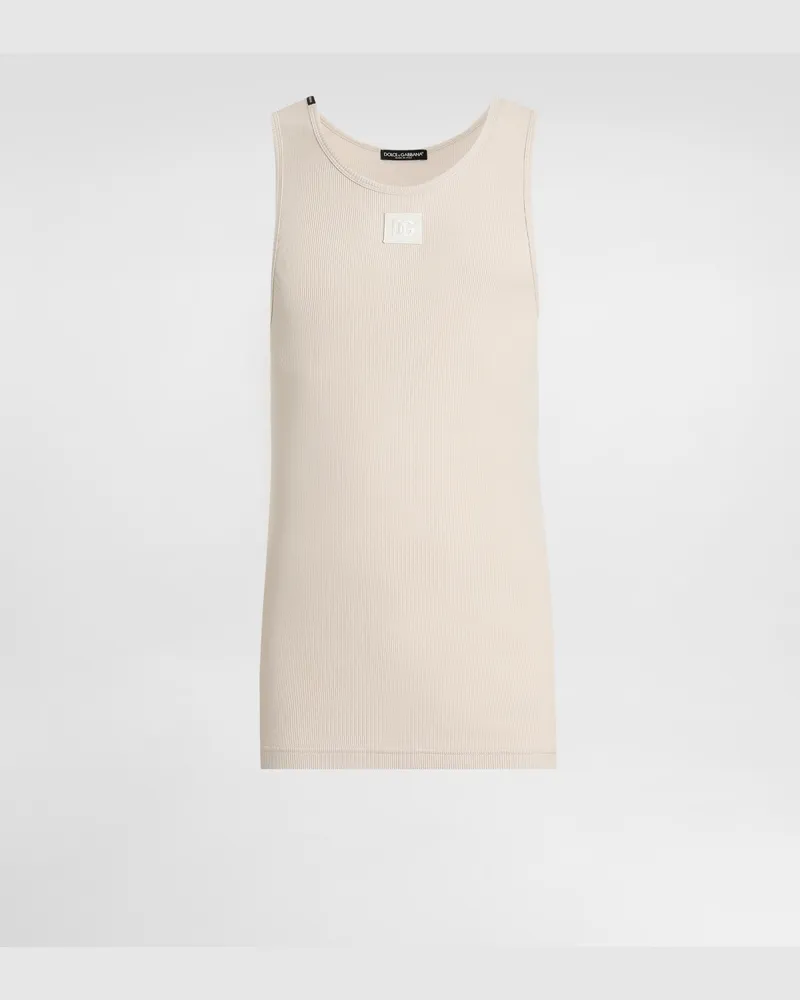Dolce & Gabbana Ribbed Tank Top - Mann T-shirts Und Polos Beige Baumwolle Beige