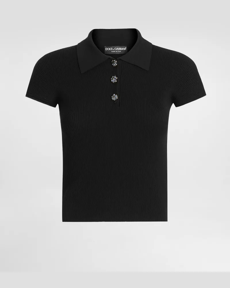 Dolce & Gabbana Gerippter Pullover Im Poloshirtstil - Frau T-shirts Und Sweatshirts Schwarz Schwarz