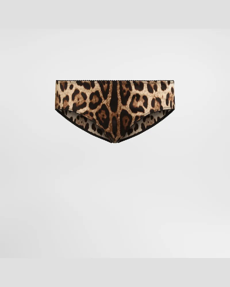 Dolce & Gabbana Slip Aus Satin Mit Leopardenprint - Frau Unterwäsche Animalprint Satin Print