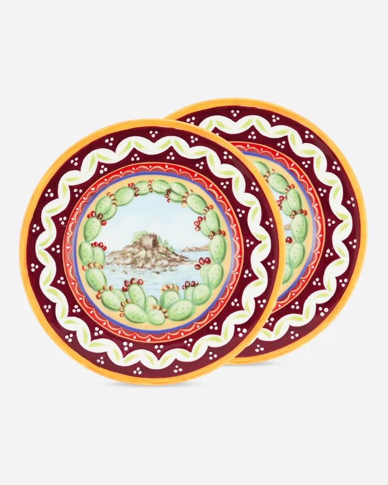 Dolce & Gabbana Set 2 Bread Plates In Fine Porcelain - Brotteller Mehrfarbig Mehrfarbig