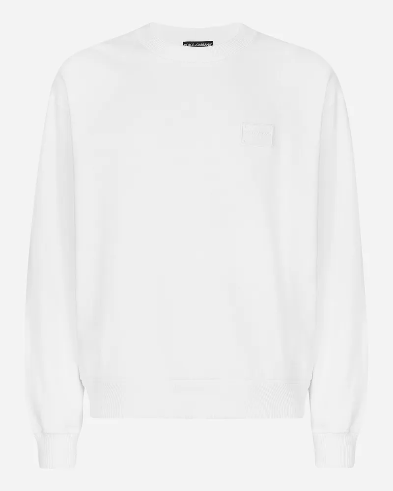 Dolce & Gabbana Sweatshirt Aus Jersey Mit Dg-logoplakette - Mann Sweatshirts Wei Weiss