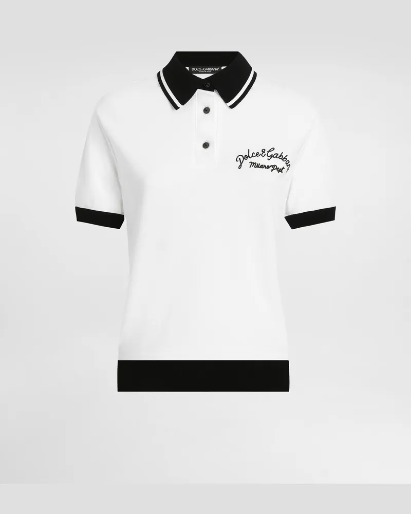 Dolce & Gabbana Kurzes Poloshirt Aus Baumwollpikee Mit Dg-logostickerei - Frau T-shirts Und Sweatshirts Wei Weiss
