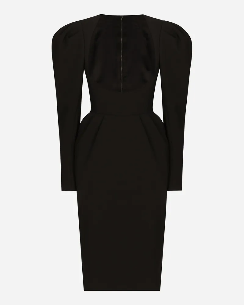 Dolce & Gabbana Longuette-kleid Aus Wolle Mit Offenem Ausschnitt - Frau Kleider Schwarz Schwarz