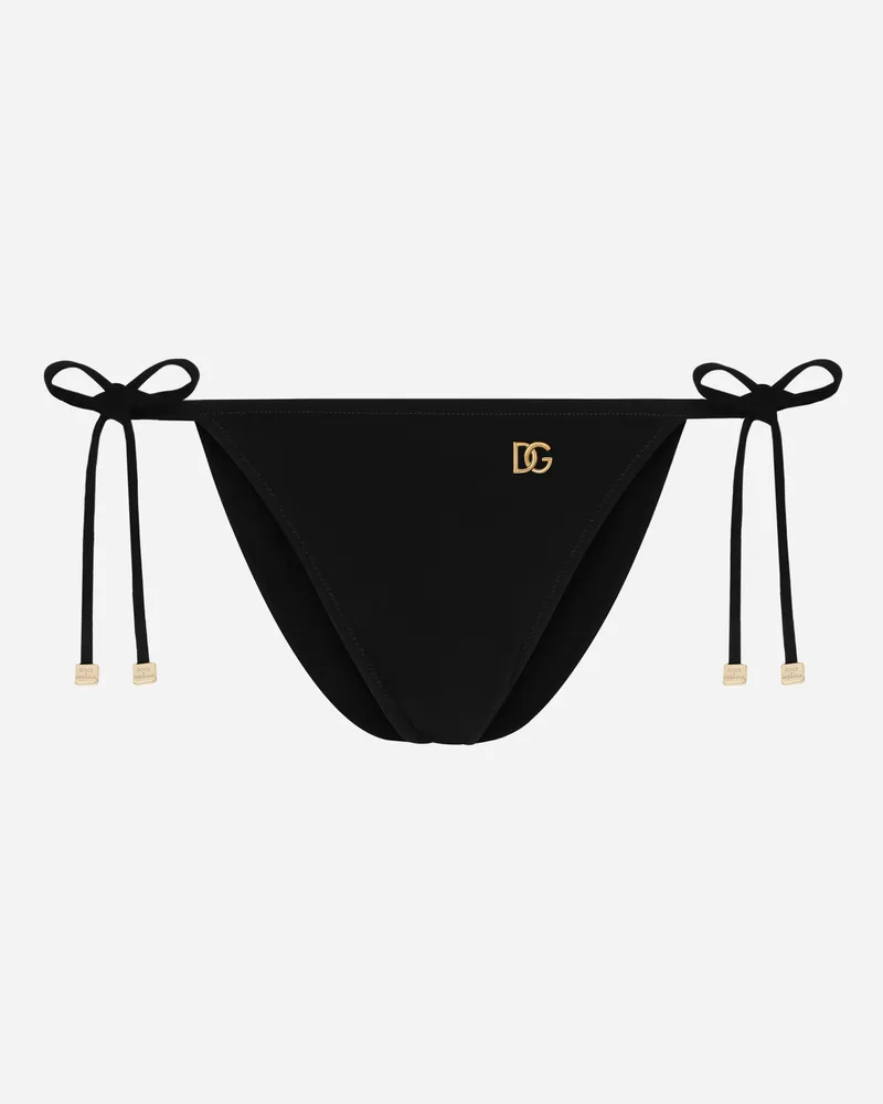 Dolce & Gabbana Bikinislip Mit Bändchen - Frau Bademode Schwarz Jersey Schwarz