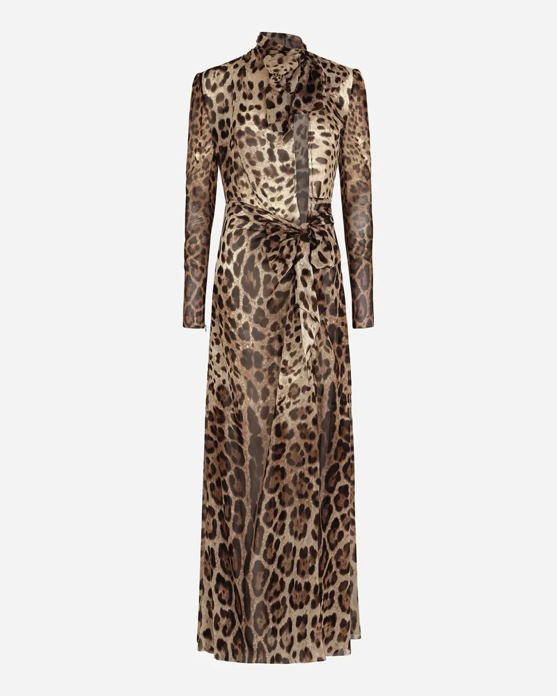 Dolce & Gabbana Kleid Aus Georgette Mit Leopardenprint Und Schleife - Frau Kleider Animalprint Animal-print