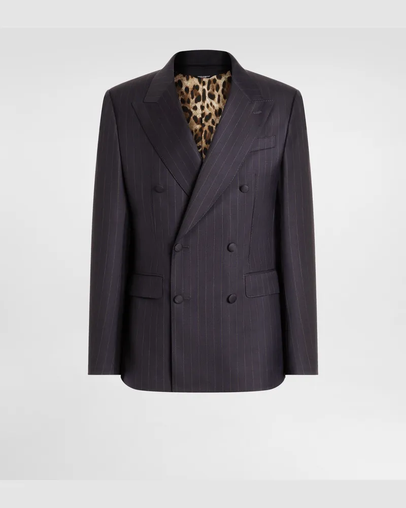 Dolce & Gabbana Double-breasted Sicilia Light Jacket In Pinstriped Wool - Mann Anzüge Und Blazer Mehrfarbig Multicolor