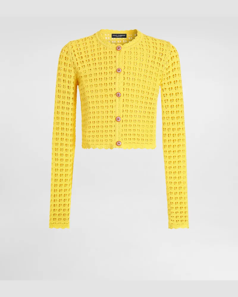 Dolce & Gabbana Cardigan Aus Häkelstrick - Frau Strickwaren Gelb Gelb
