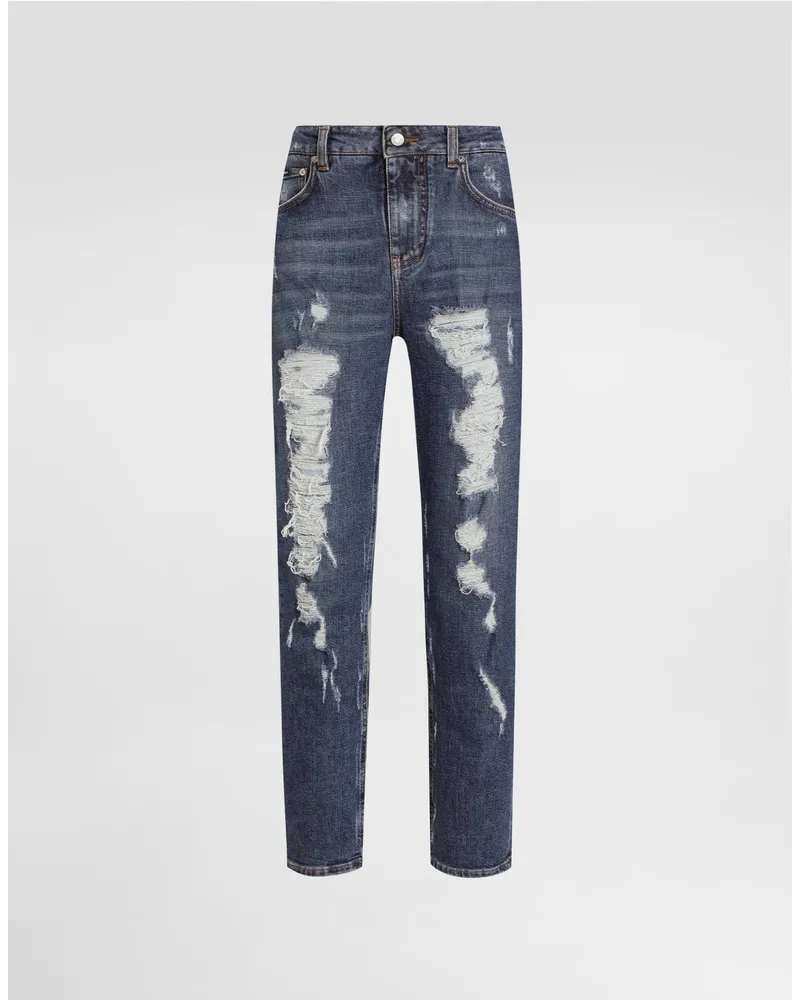 Dolce & Gabbana Kurzes Kleid Aus Viskose Mit Fallmaschen - Frau Denim Mehrfarbig Baumwolle Mehrfarbig