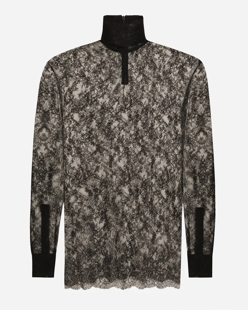Dolce & Gabbana Weiter Rollkragenpullover Aus Spitze Mit Manschetten - Mann Hemden Schwarz Schwarz