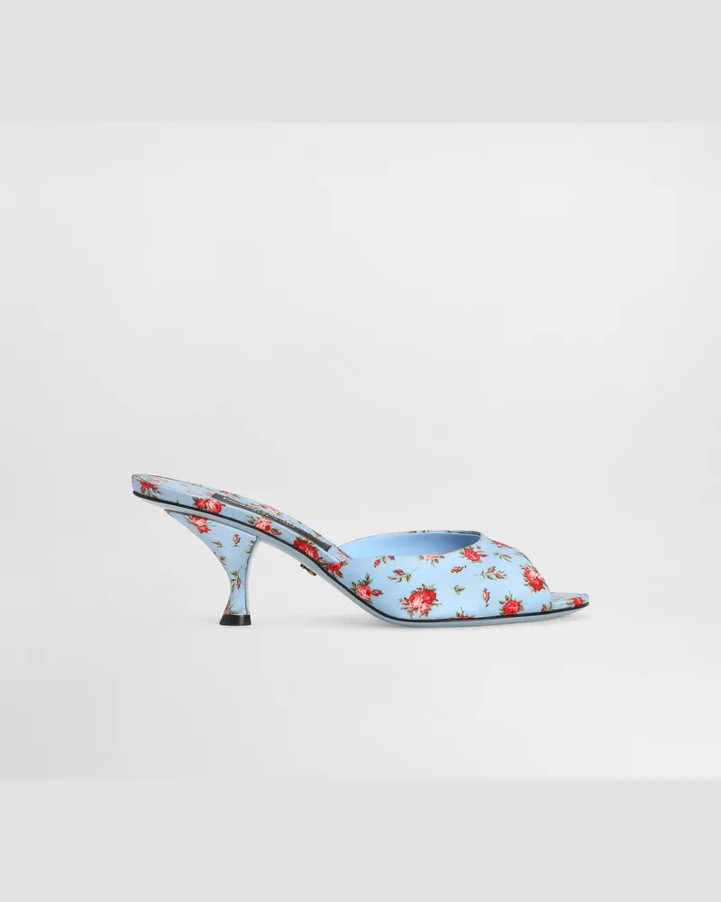 Dolce & Gabbana Keira Satin Mules With Little Roses Print - Frau Pantoletten Und Mules Mehrfarbig Mehrfarbig