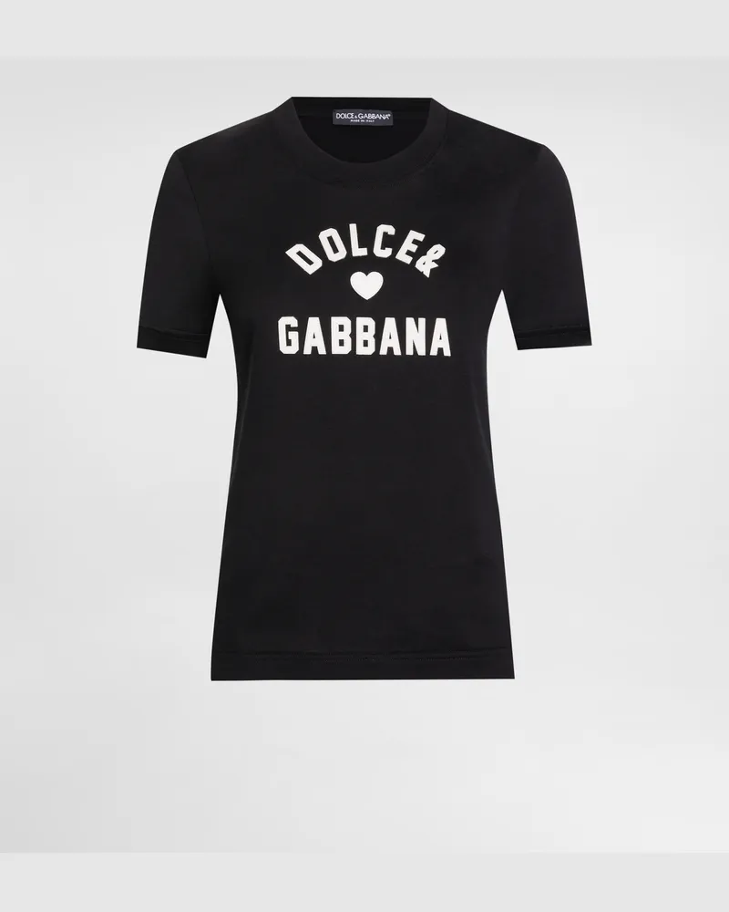 Dolce & Gabbana T-shirt Aus Jersey Mit Schriftzug-patch - Frau T-shirts Und Sweatshirts Schwarz Schwarz