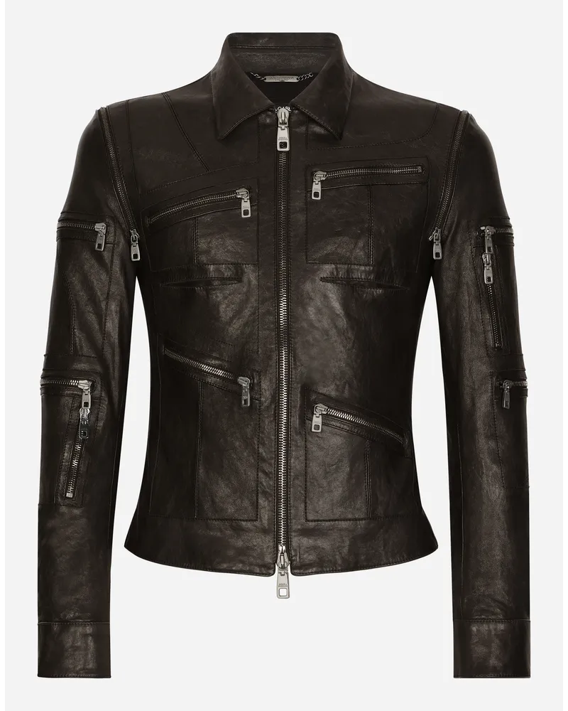 Dolce & Gabbana Jacke aus gewaschenem Leder Schwarz