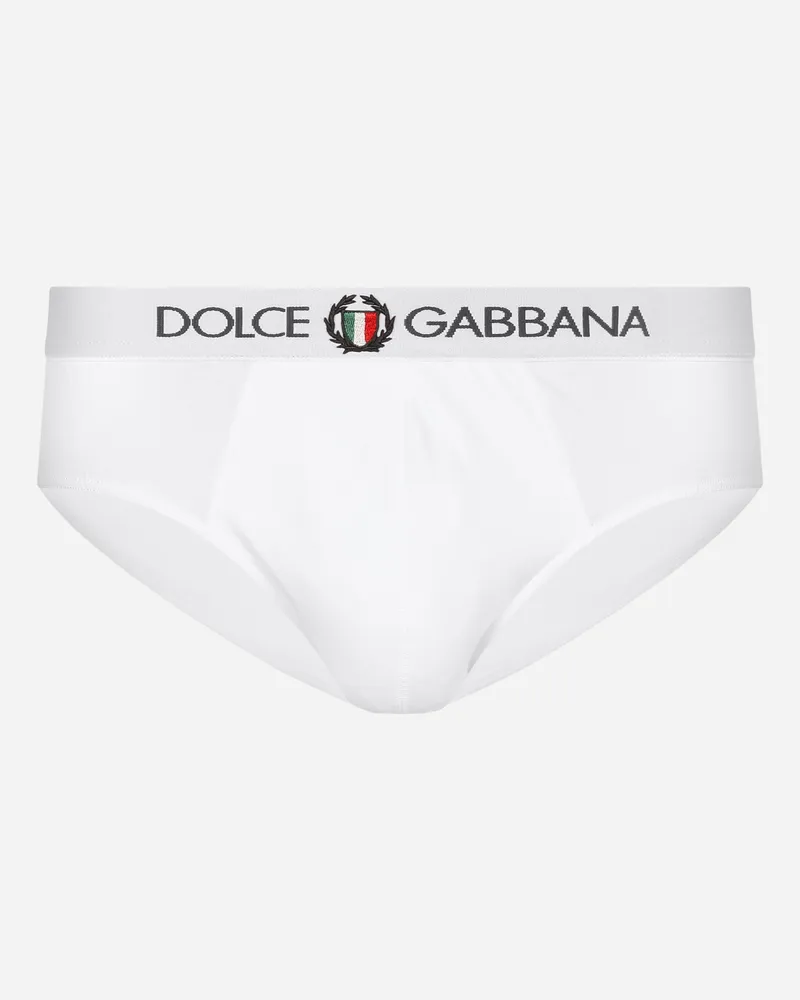 Dolce & Gabbana Midi-slip Baumwolle Mit Crest - Mann Unterwäsche Und Loungewear Wei� Baumwolle Weiss