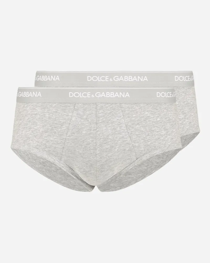Dolce & Gabbana Zweierpack Slip Brando Baumwollstretch - Mann Unterwäsche Und Loungewear Grau Baumwolle Grau