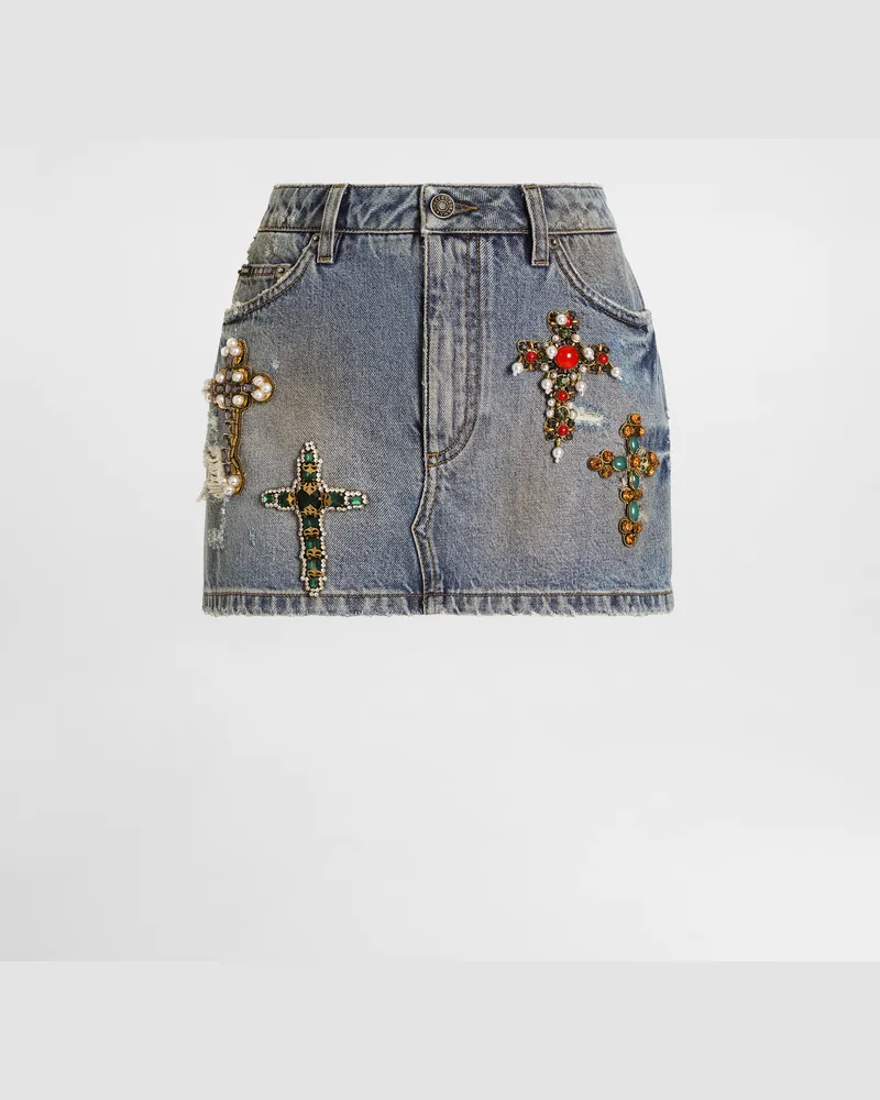 Dolce & Gabbana Minirock Aus Denim Mit Stickerei - Frau Denim Mehrfarbig Multicolor
