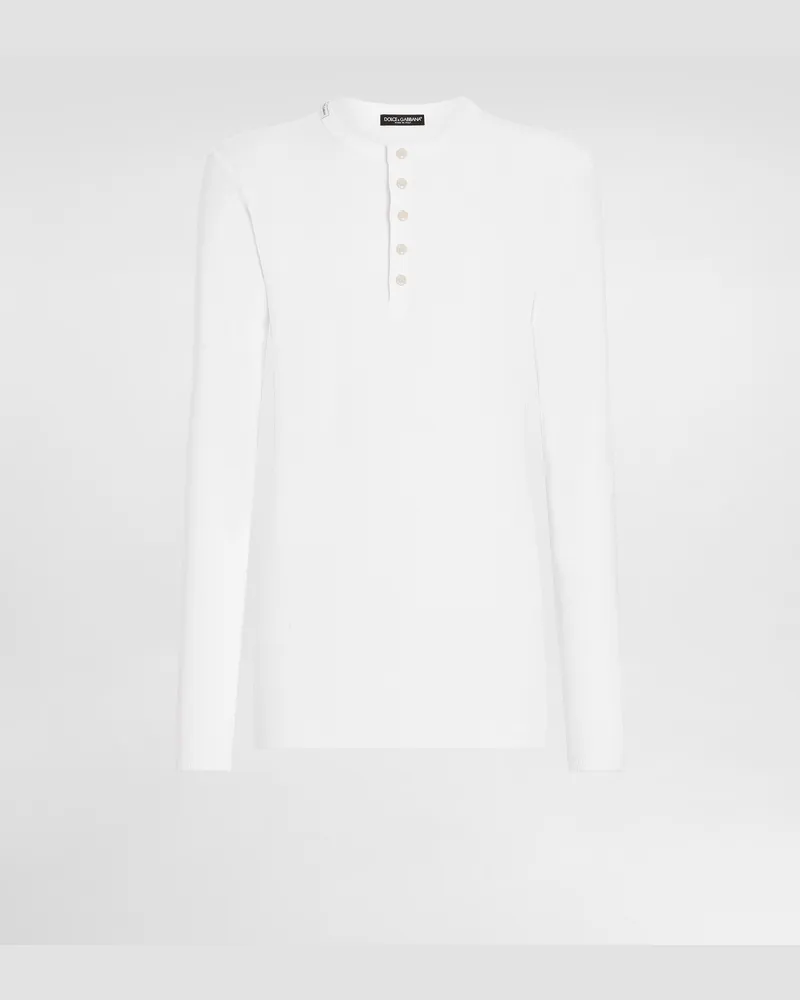 Dolce & Gabbana Serafino-shirt Aus Gerippter Baumwolle - Mann T-shirts Und Polos Wei� Baumwolle Weiss