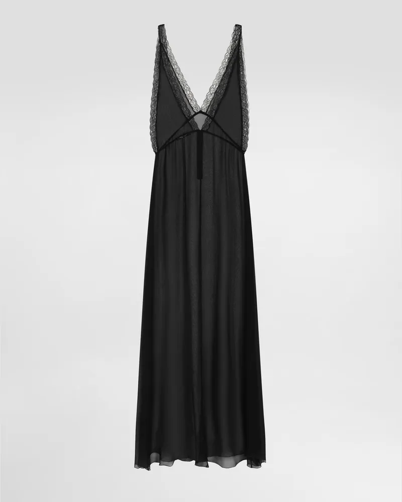 Dolce & Gabbana Long Chiffon Dress - Frau Kleider Schwarz Seide Schwarz