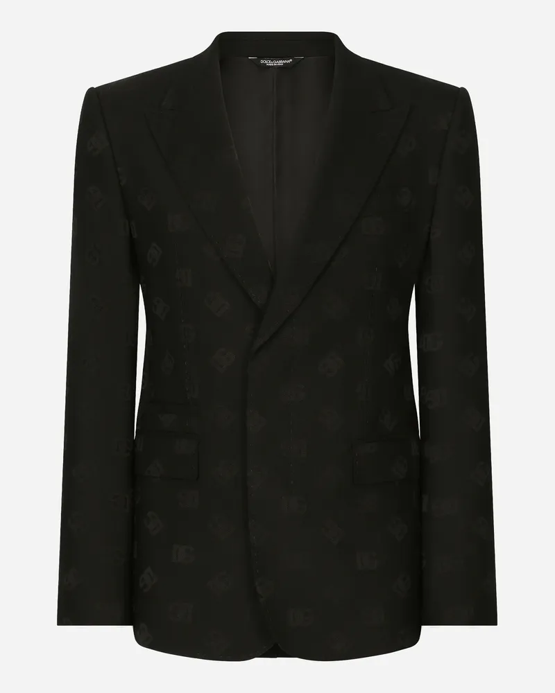 Dolce & Gabbana Einreihige Jacke Sicilia Aus Dg-wolljacquard - Mann Anzüge Und Blazer Schwarz Wolle Schwarz