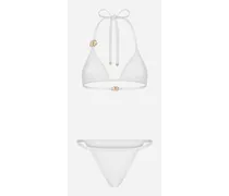 Erweitern Sie Ihre persönliche Bademoden-Kollektion um diesen schlicht-eleganten weißen Bikini mit DG-Metalllogo; der für einen individuellen Look sorgt