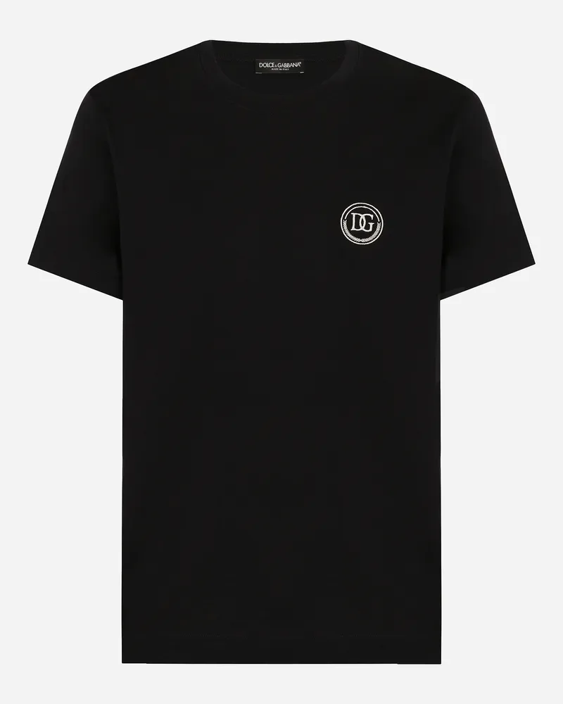 Dolce & Gabbana Kurzarm-t-shirt Mit Dg-stickerei - Mann T-shirts Und Polos Blau Blau
