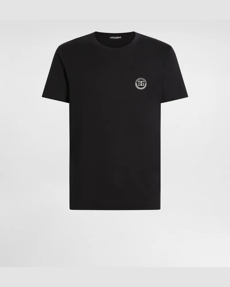 Dolce & Gabbana Kurzarm-t-shirt Mit Dg-stickerei - Mann T-shirts Und Polos Blau Blau