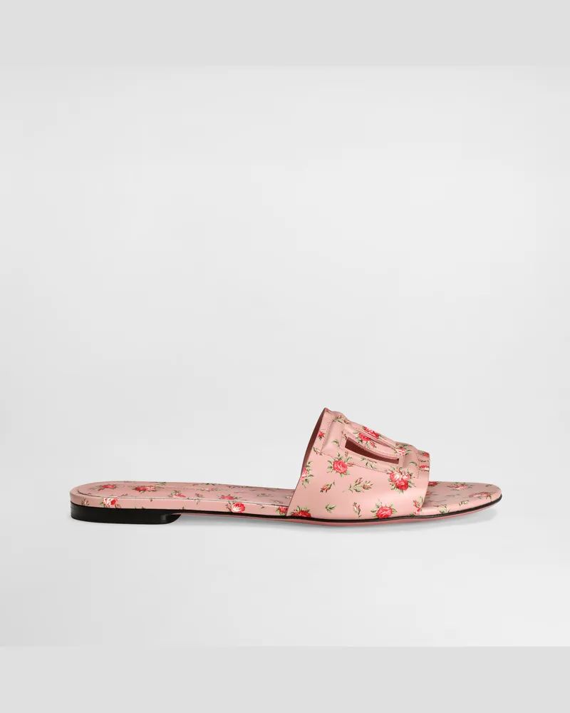 Dolce & Gabbana Calfskin Flat Slippers With Little Roses Print - Frau Pantoletten Und Mules Mehrfarbig Mehrfarbig