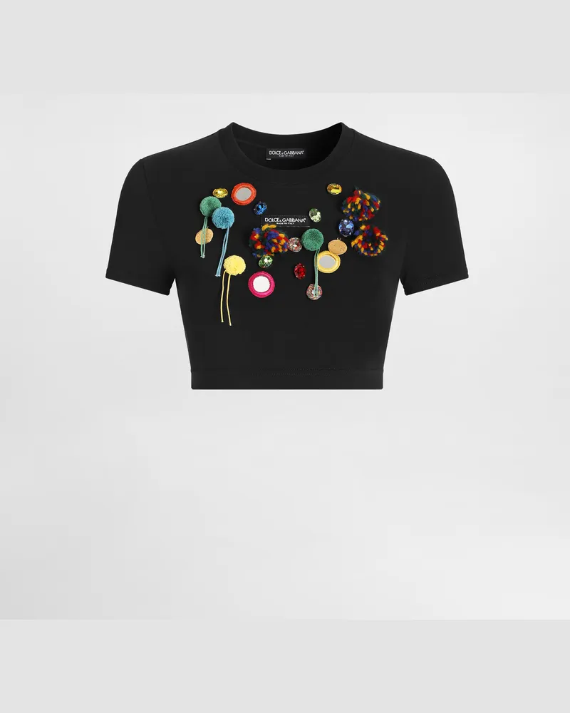 Dolce & Gabbana T-shirt Aus Jersey Mit Applikationen - Frau T-shirts Und Sweatshirts Schwarz Black