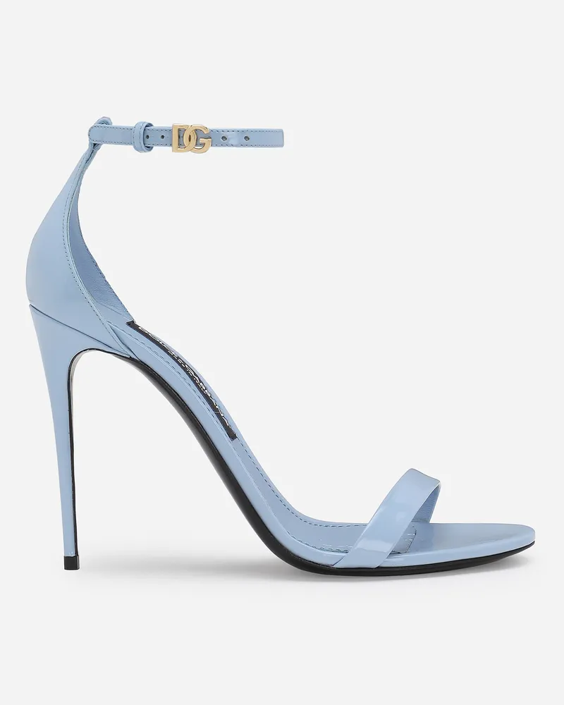 Dolce & Gabbana Sandalette Aus Glänzendem Kalbsleder - Frau Sandalen Und Wedges Hellblau Leder Hellblau