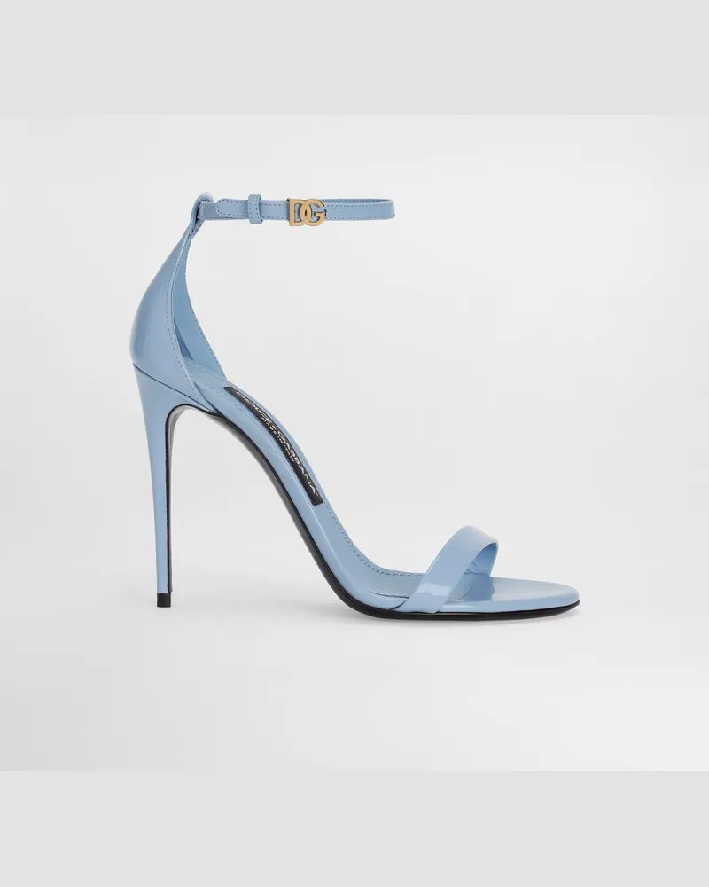 Dolce & Gabbana Sandalette Aus Glänzendem Kalbsleder - Frau Sandalen Und Wedges Hellblau Leder Hellblau