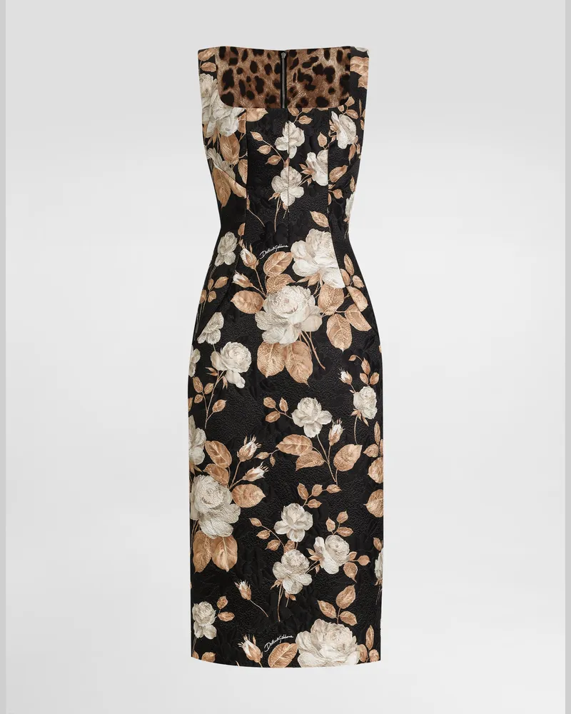 Dolce & Gabbana Brokatkleid Mit Rosenprint - Frau Kleider Drucken Drucken