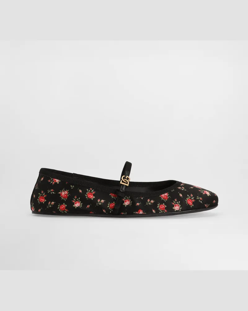 Dolce & Gabbana Ballerina Aus Satin Mit Röschen-print - Frau Flat Mehrfarbig Mehrfarbig