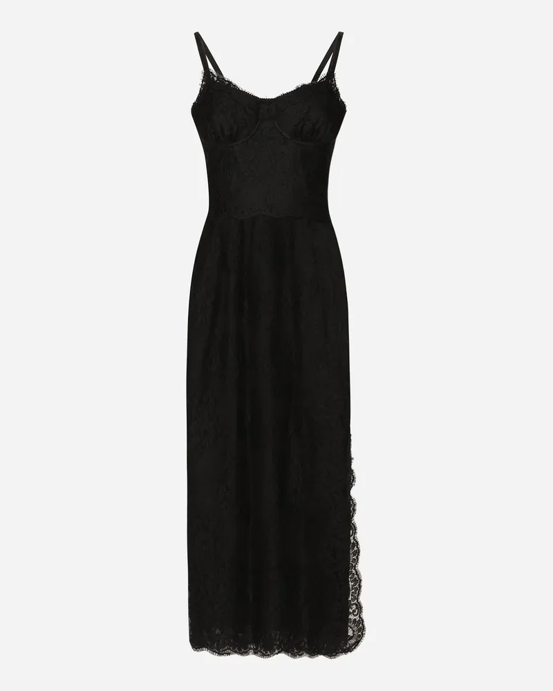 Dolce & Gabbana Longuette-kleid Im Slip-dress-stil Aus Spitze - Frau Kleider Schwarz Spitze Black