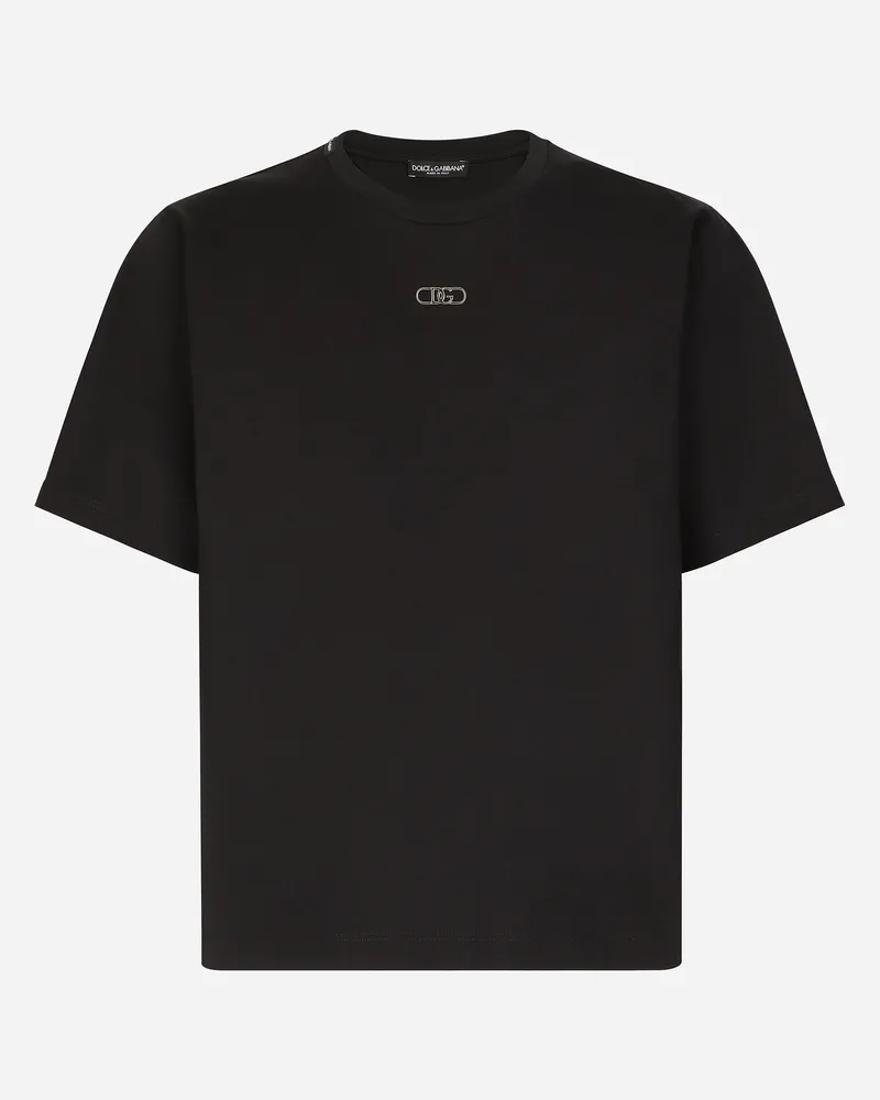 Dolce & Gabbana T-shirt Aus Baumwolle Mit Logo Aus Metall - Mann T-shirts Und Polos Schwarz Schwarz