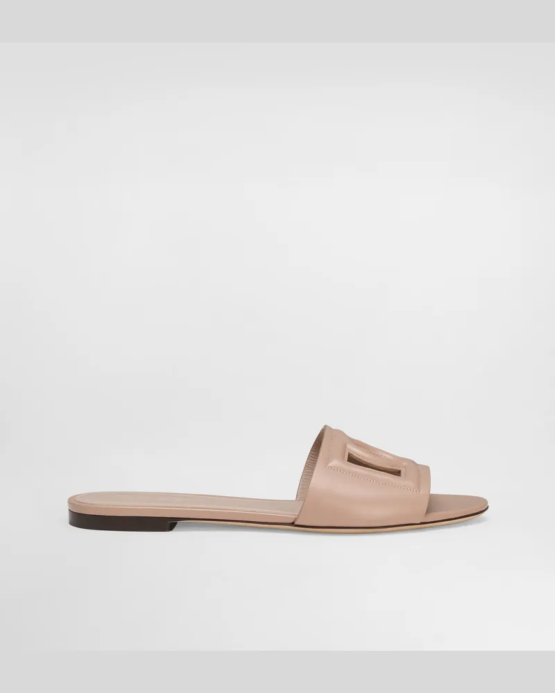 Dolce & Gabbana Pantolette Aus Kalbsleder Und Dg-logo - Frau Pantoletten Und Mules Puderrosa Leder Puder