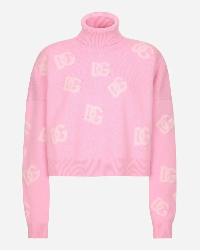 Dolce & Gabbana Kurzer Pullover Aus Kaschmir Mit Dg-intarsienlogo - Frau Strickwaren Mehrfarbig Mehrfarbig
