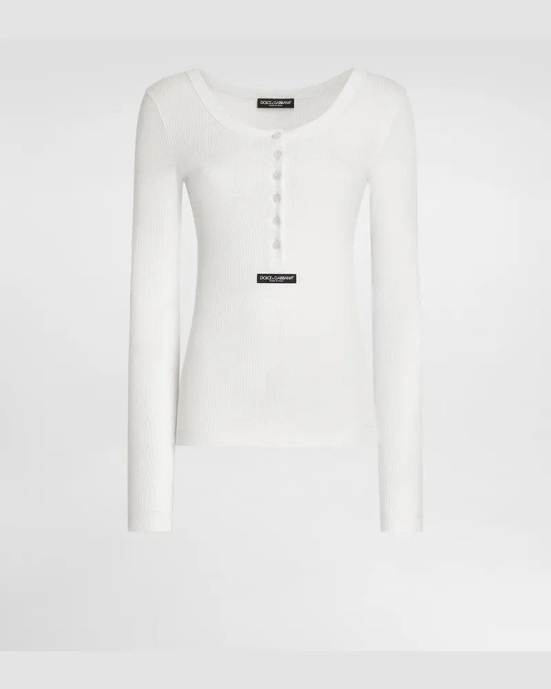 Dolce & Gabbana Ribbed Cotton Serafino T-shirt - Frau T-shirts Und Sweatshirts Wei� Baumwolle White