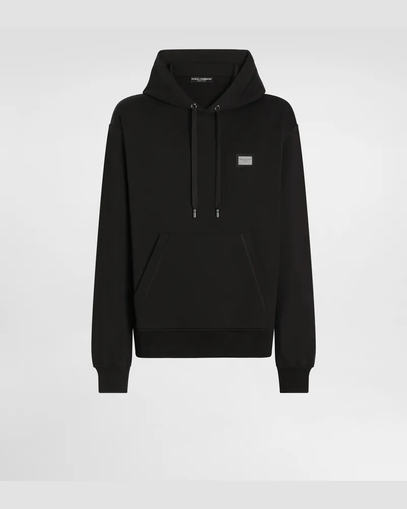 Dolce & Gabbana Jersey-sweatshirt Mit Kapuze Und Logoplakette - Mann Sweatshirts Schwarz Baumwolle Schwarz