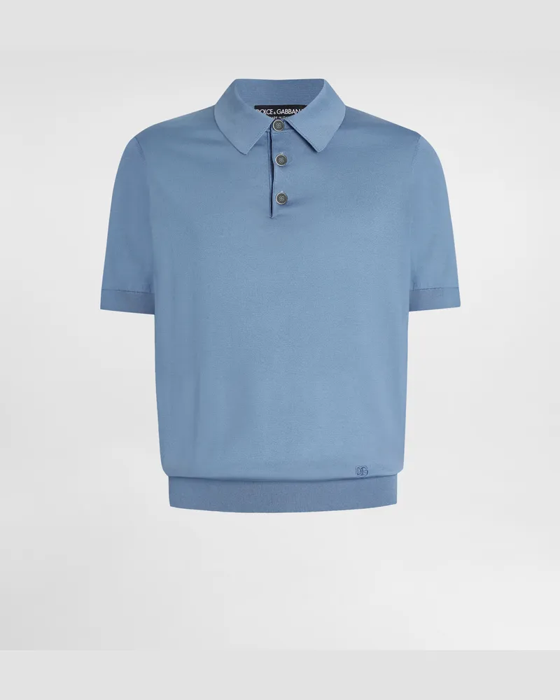 Dolce & Gabbana Silk Polo Shirt - Mann Strickwaren Azure Azure