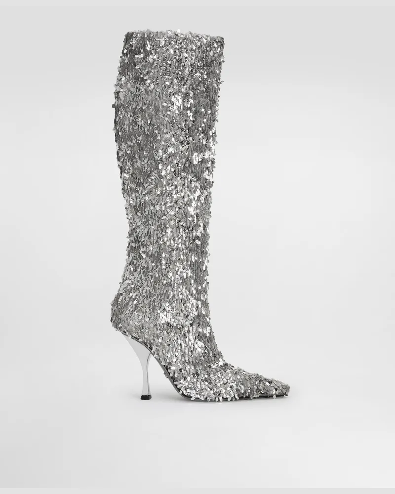 Dolce & Gabbana Drop Sequin Boots - Frau Stiefel Und Siefeletten Silber Silver