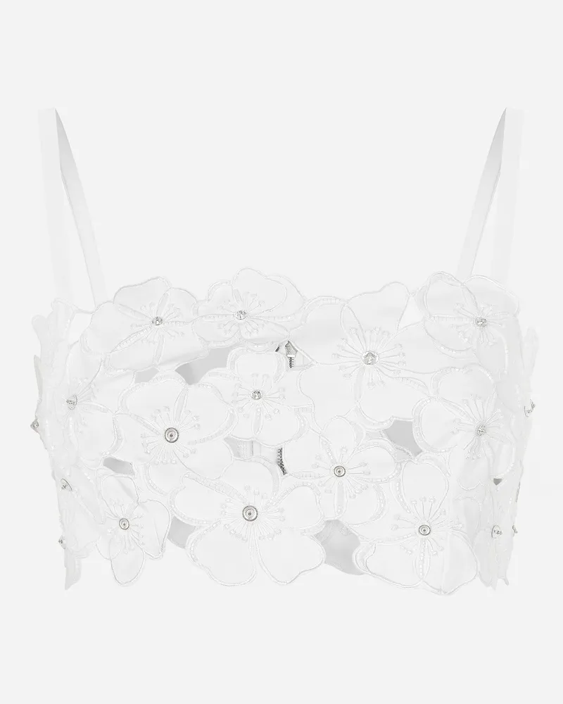 Dolce & Gabbana Bralette-top Aus Baumwolle Mit Cut-out-stickerei Und Strassbesatz - Frau Blusen Und Tops Wei Weiss