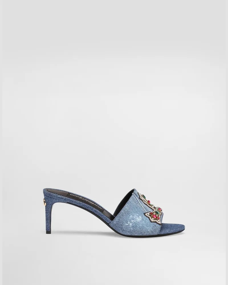 Dolce & Gabbana Sandalette Aus Denim Mit Patch Und Stickereien - Frau Sandalen Und Wedges Mehrfarbig Mehrfarbig