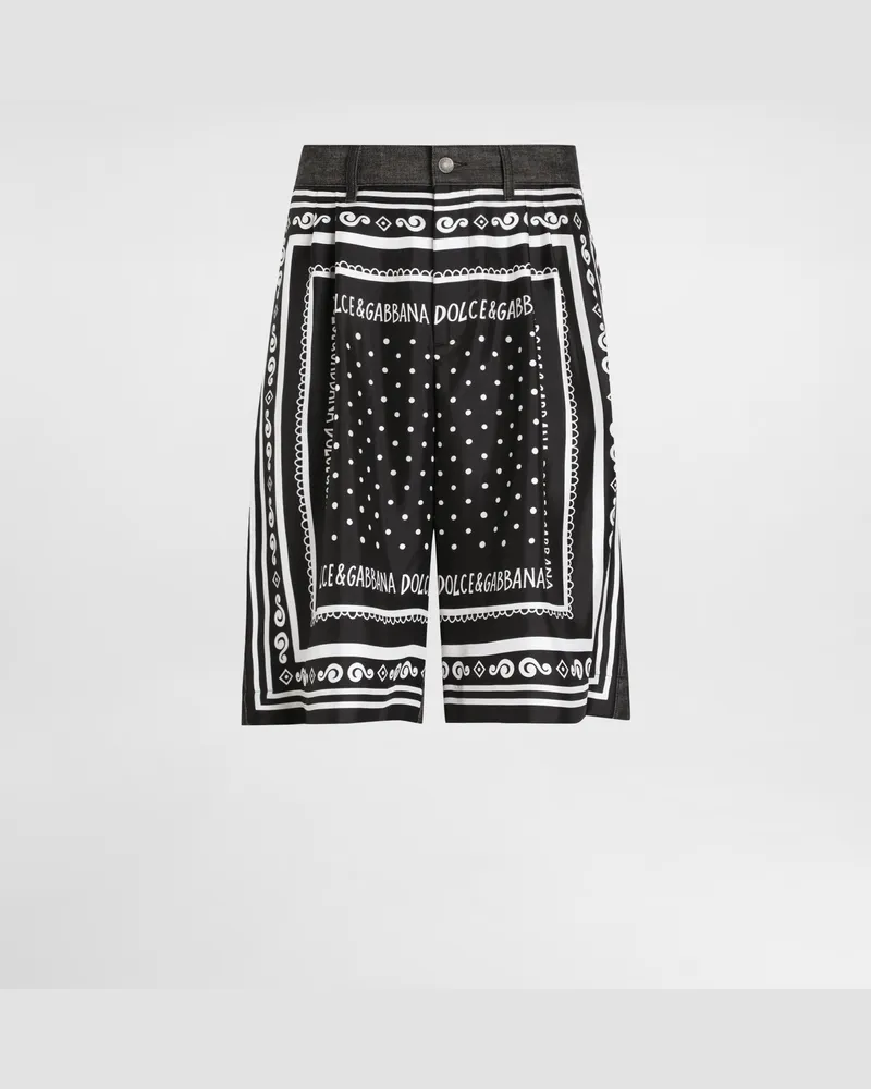 Dolce & Gabbana Bermudas Aus Denim Und Bedruckter Seide - Mann Jeans Mehrfarbig Mehrfarbig