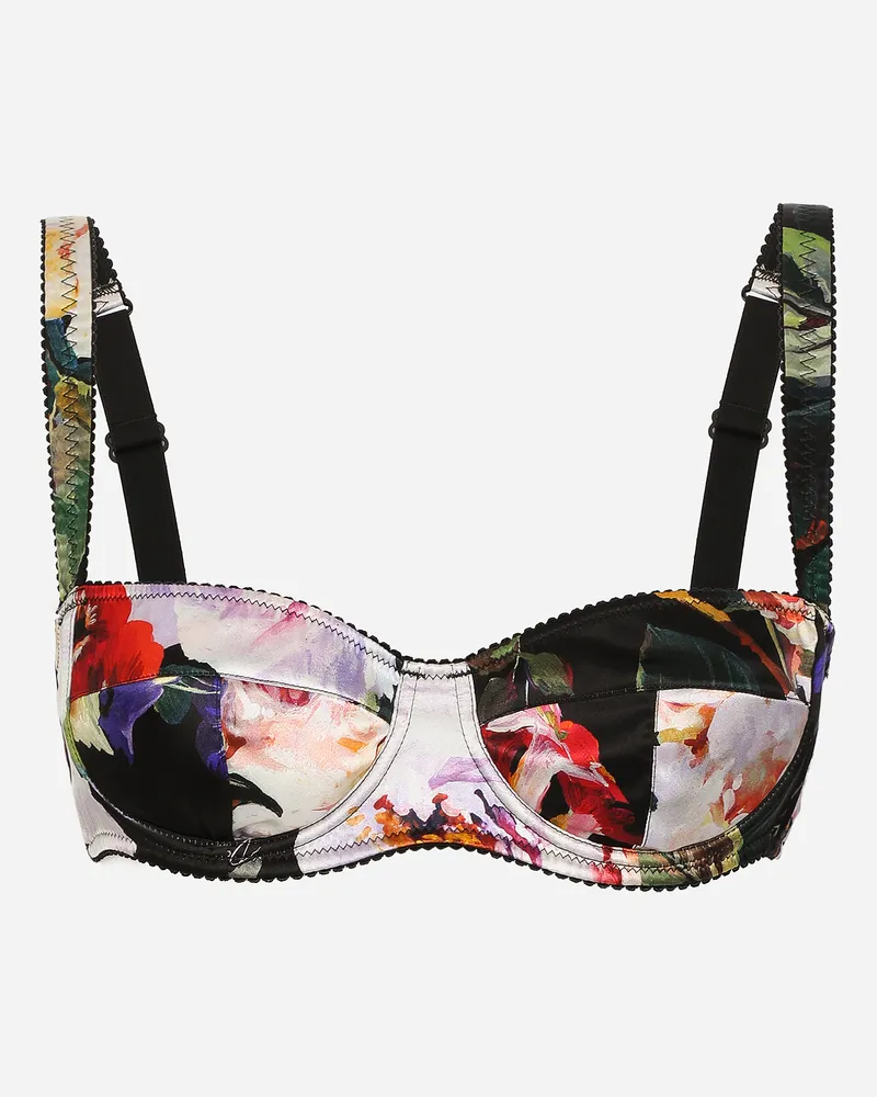 Dolce & Gabbana Balconette-bh Aus Satin Rosengarten-print - Frau Unterwäsche Print Print